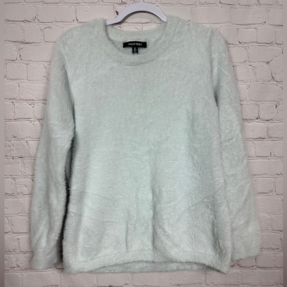 Ellen Tracy‎ light blue fuzzy cozy faux fur long sleeve sweater, sz L, GUC - Picture 1 of 5
